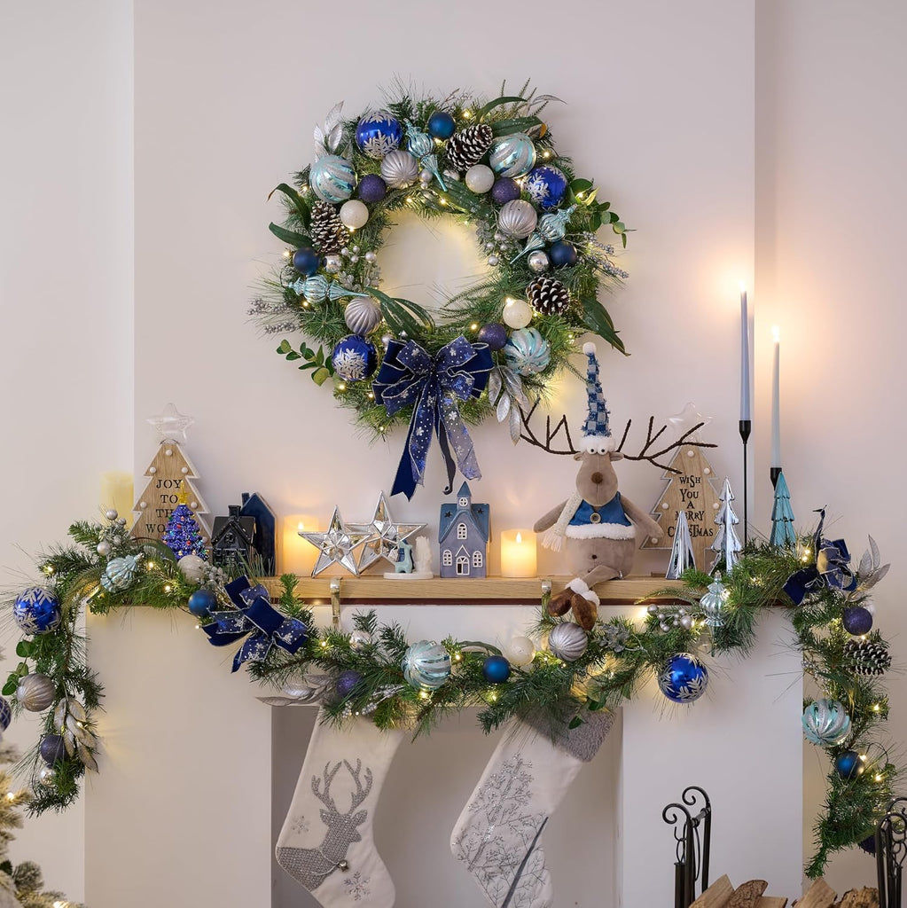 30" Large Christmas Wreath for Front Door with Lights Ribbon