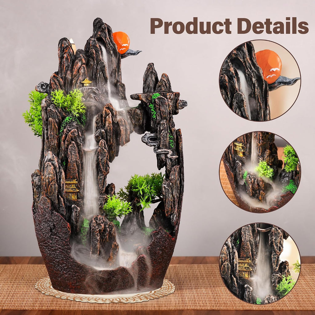 Large Backflow Incense Burner Resin Mountain Waterfall Incense Holder Smoked Fountain Aromatherapy Office Yoga Room - Set of 100