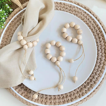 Handmade Napkin Ring with Wood Beads & Jute Twine - Affordable Rustic Wooden Napkin Ring Holder for Table Decoration - Set of 6