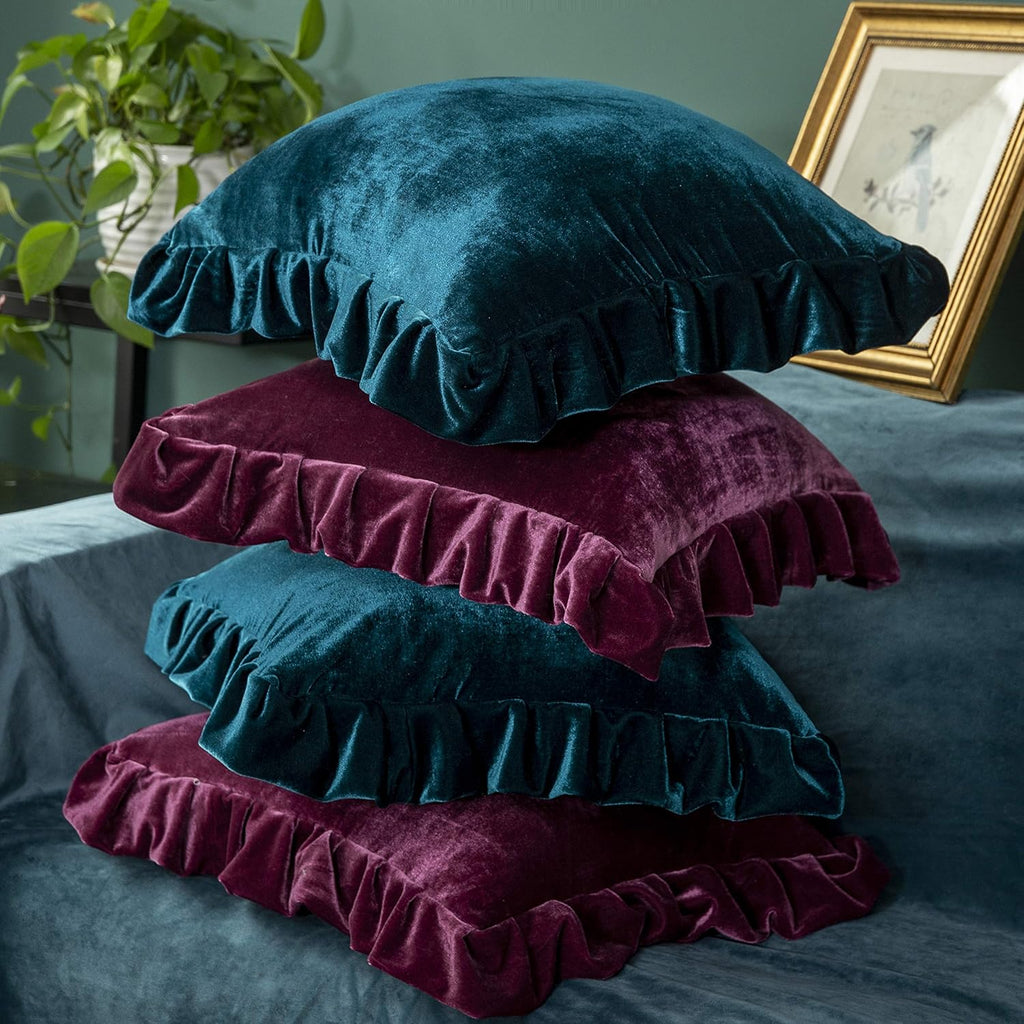 Velvet Throw Pillow Cover Soft Decorative Luxurious Solid Square Cushion Case,Pack of 2, 18 x 18 Inches, Amaranth