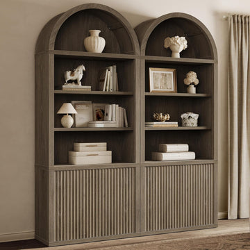 Book Shelf Arched Cabinet 82" Tall Bookcase with Doors 5 Tier Book Shelves with Storage Large Bookshelves Wide
