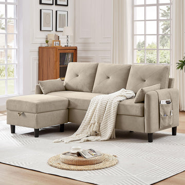 77" Small L Shaped Sectional Sofa Couches, Beige