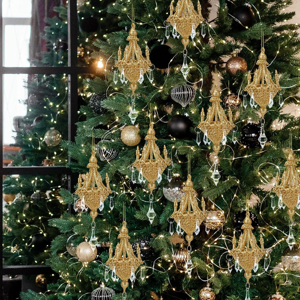 4 Pcs Gold Chandelier Ornaments Crystal Hanging Christmas Tree