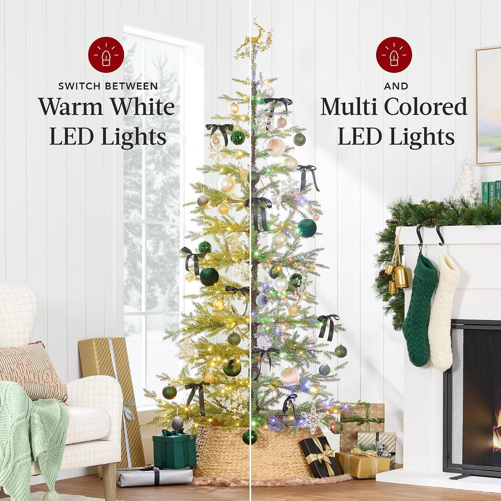 Pre-Lit Sparse Christmas Tree Artificial Pine Holiday Décor Aspen Noble Fir w/ in-1 White & Multicolor LED