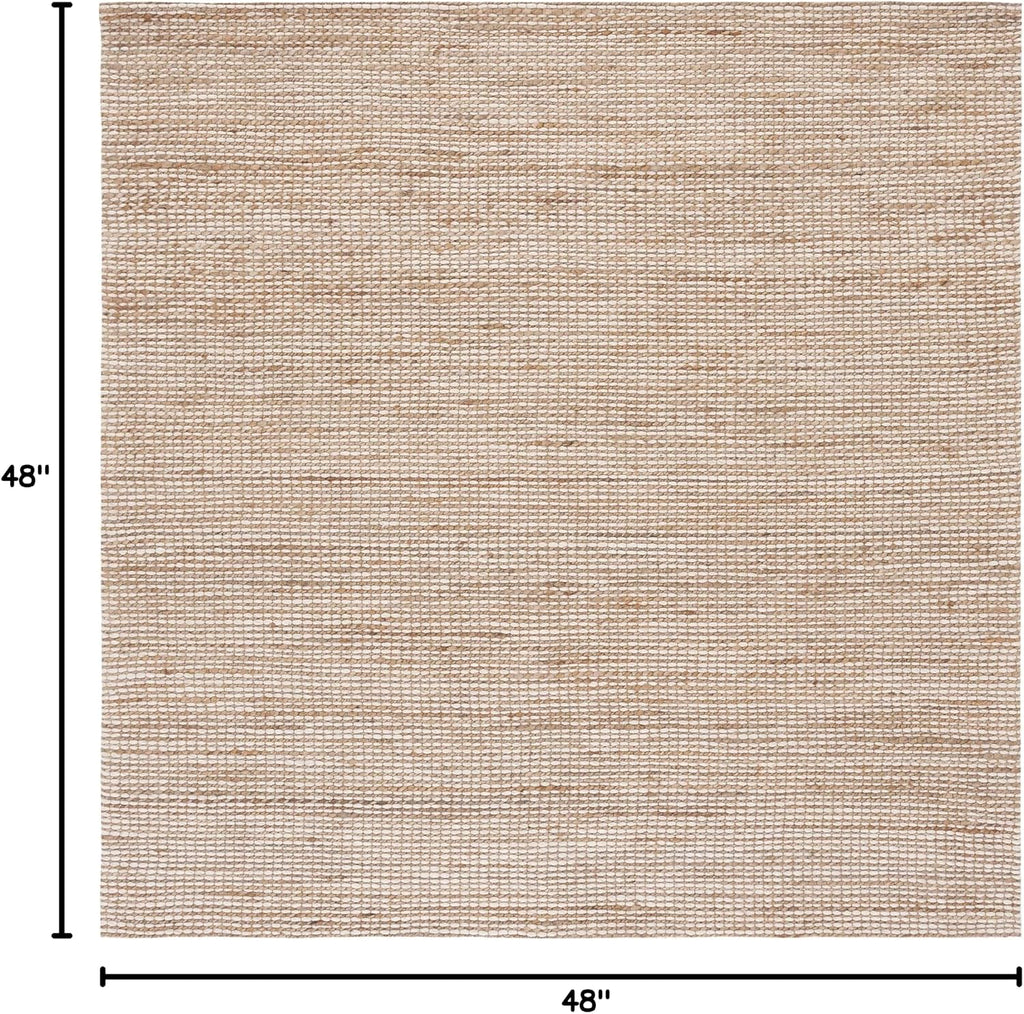 Natural Fiber Collection Area Rug - 4' Square, Natural & Beige, Handmade Farmhouse Jute & Wool, Ideal for High