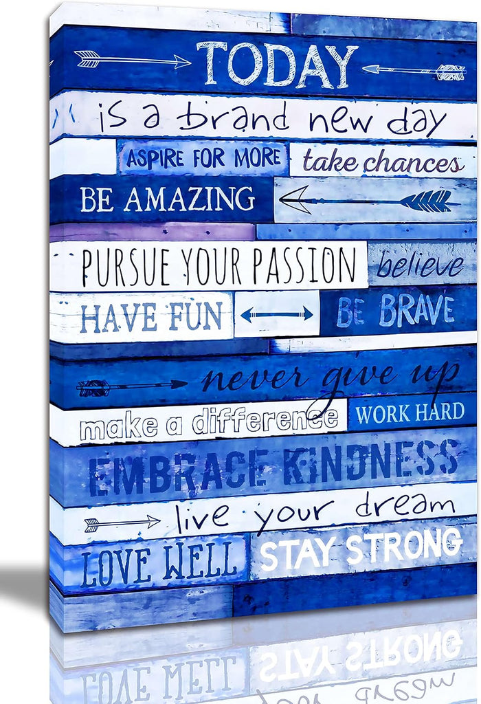 Blue Inspirational Wall Art - Quotes Office Decor - Motivational Canvas - Large Positive Size Inches