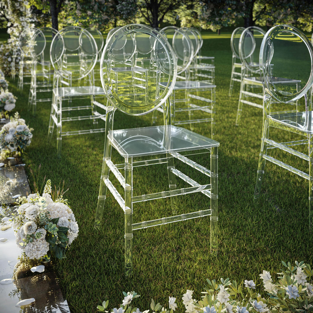 Ballroom Ghost Chairs, Stackable Acrylic, Modern, Set of 2, Clear