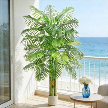 Artificial Golden Cane Palm Tree:6T Fake Large Tropical Areca Palm Trees Tall Faux Silk Plant in White Pot