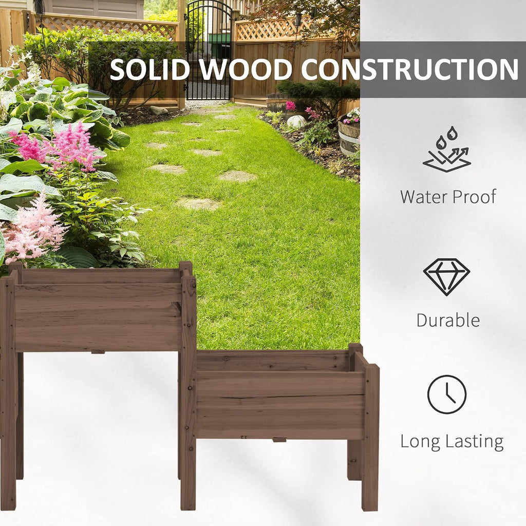Raised Garden Bed with 3 Planter Box Elevated Plant Stand, Coffee | Wooden, Drainage Holes, for Vegetables Herb and