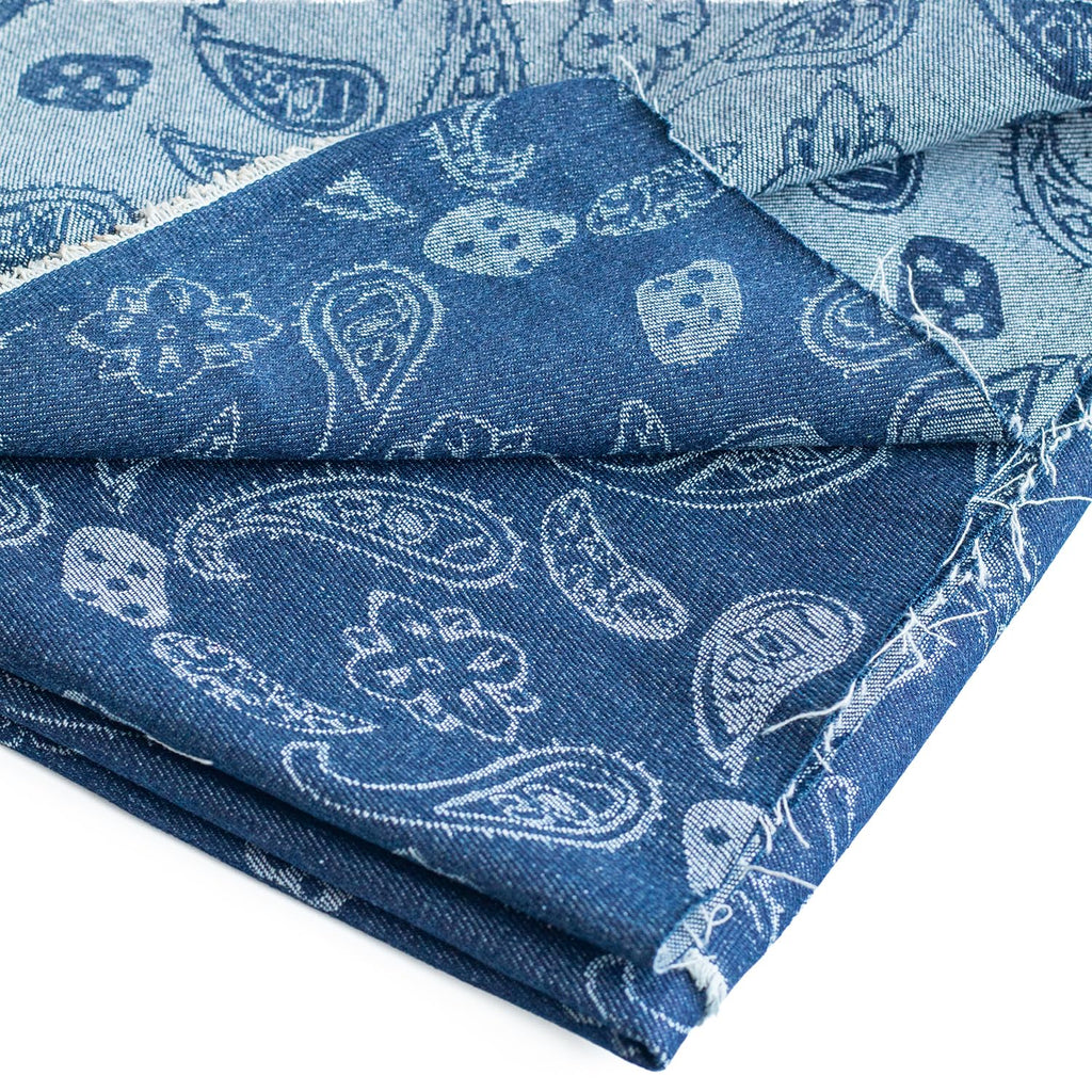 11 oz Cashew Jacquard Denim Fabric, Dark Blue, 180cm (70") Width 100% Cotton Non-Stretch for Jeans, Jackets & DIY