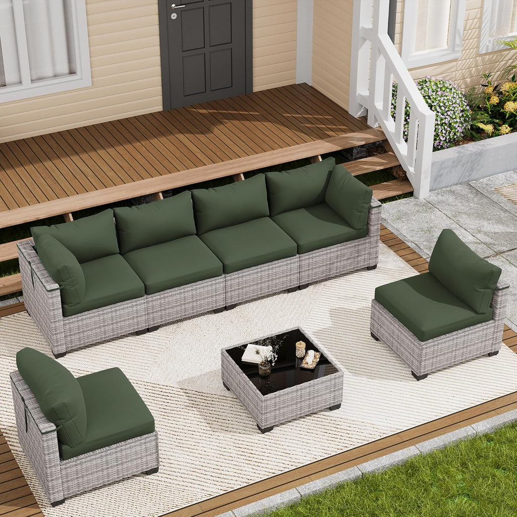7 Piece Outdoor Patio Furniture Set, Outdoor Sectional Sofa, Wicker Rattan Patio Furniture, Patio Conversation Set