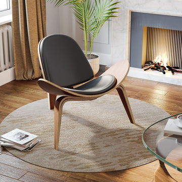 Mid Century Modern Shell Lounge Accent Chairs, Faux Leather