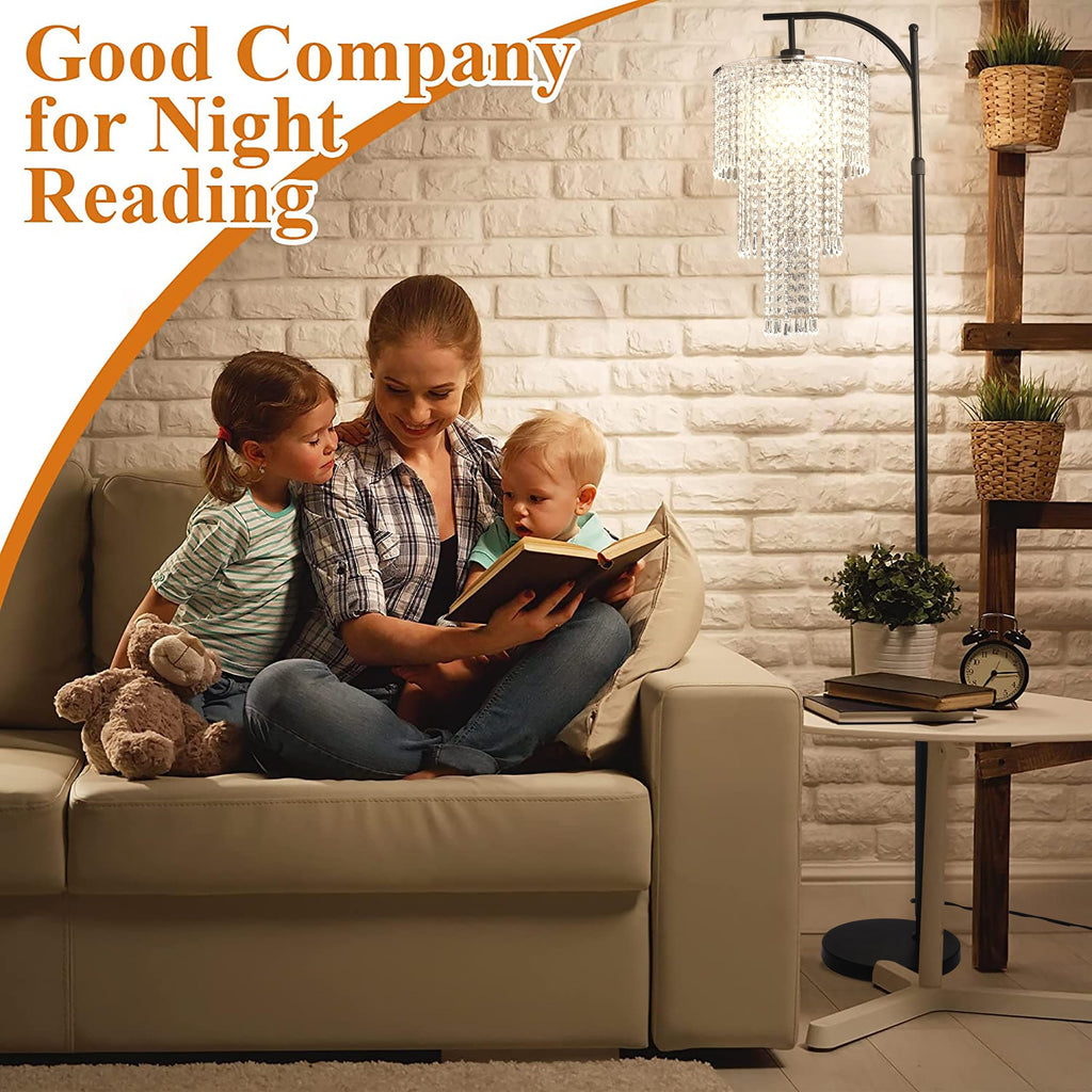 Arc Floor Lamp with Table and Shelves, Crystal Floor Lamps, Dimmable Elegant Modern LED Floor Standing Lamp with