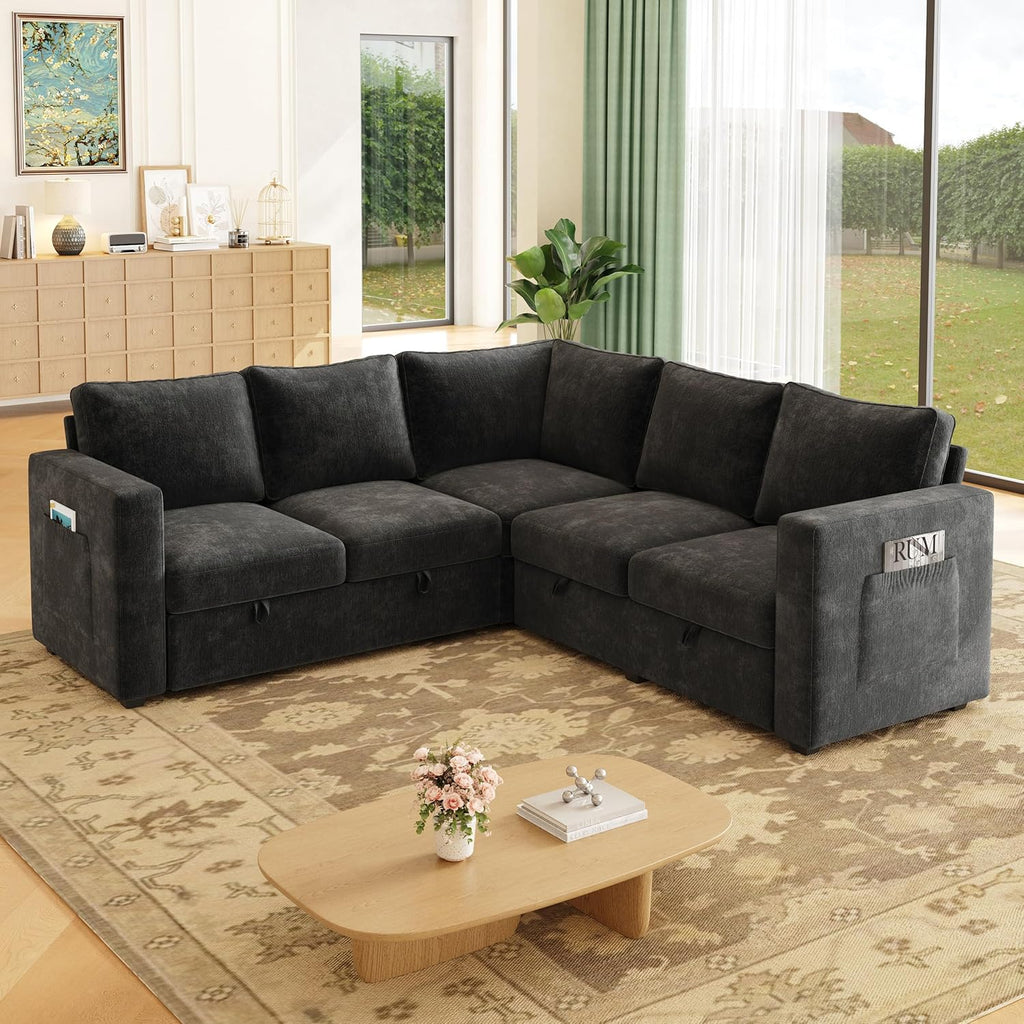 83.5" Sectional Sleeper Sofa with Pull Out Couch, Modern 5 Seat L Shaped Modular Couch