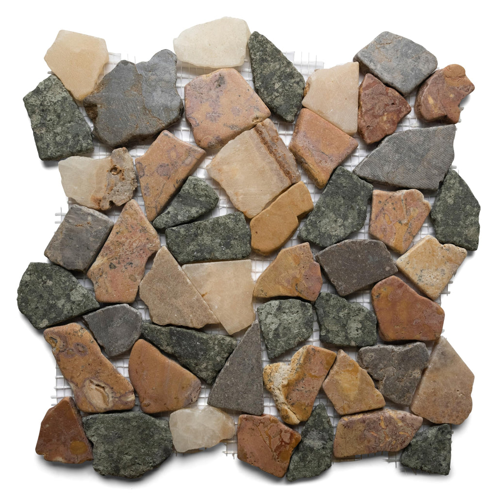 CNK Glazed Autumn Stone Pebble Tile - 12" x 12" Unpolished Natural Stone Backsplash, and Outdoor Flooring | Durable