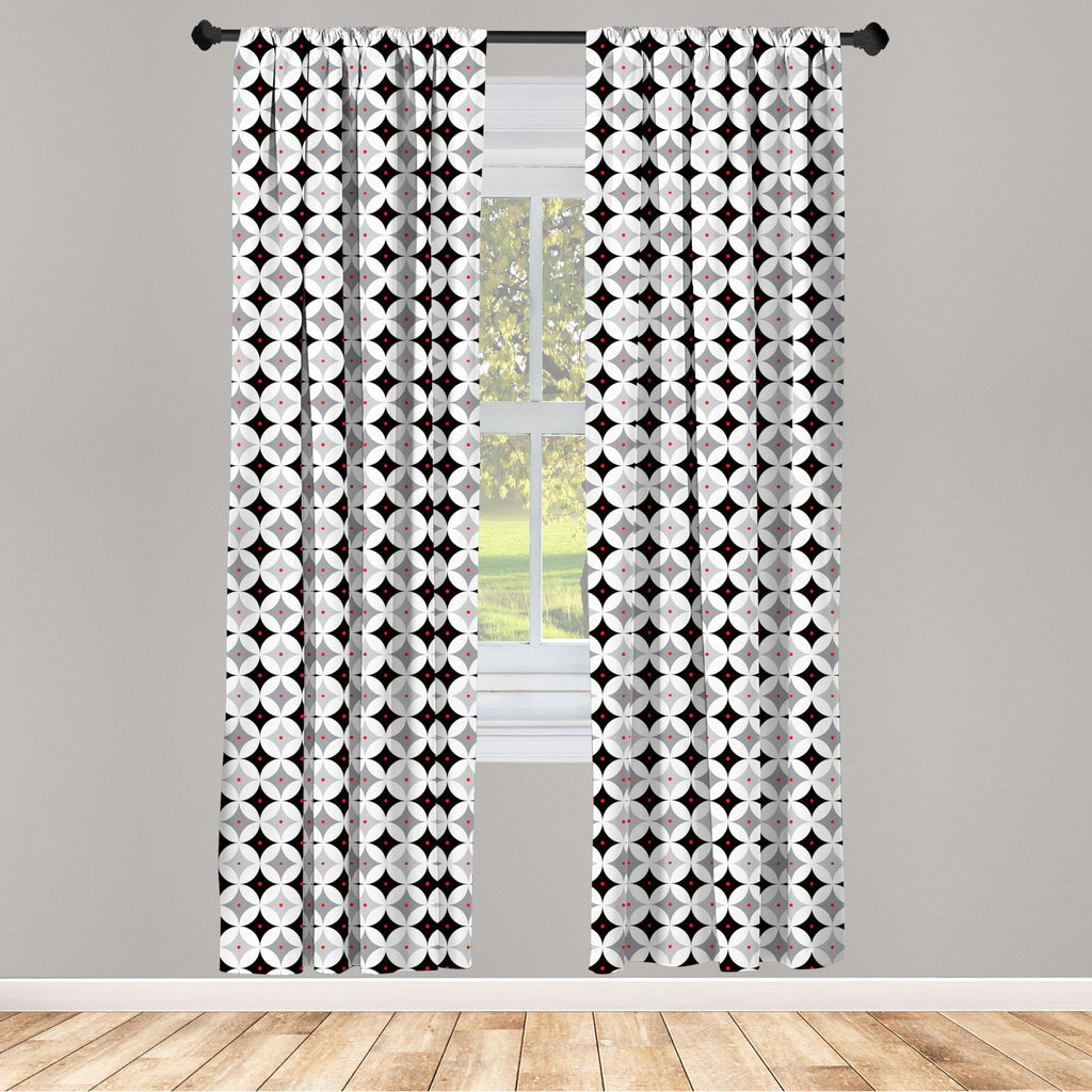 Mid Century Window Curtains Pack of 2, Retro Styled Atomic Composition Vintage Diamond Line Pattern, Lightweight Set