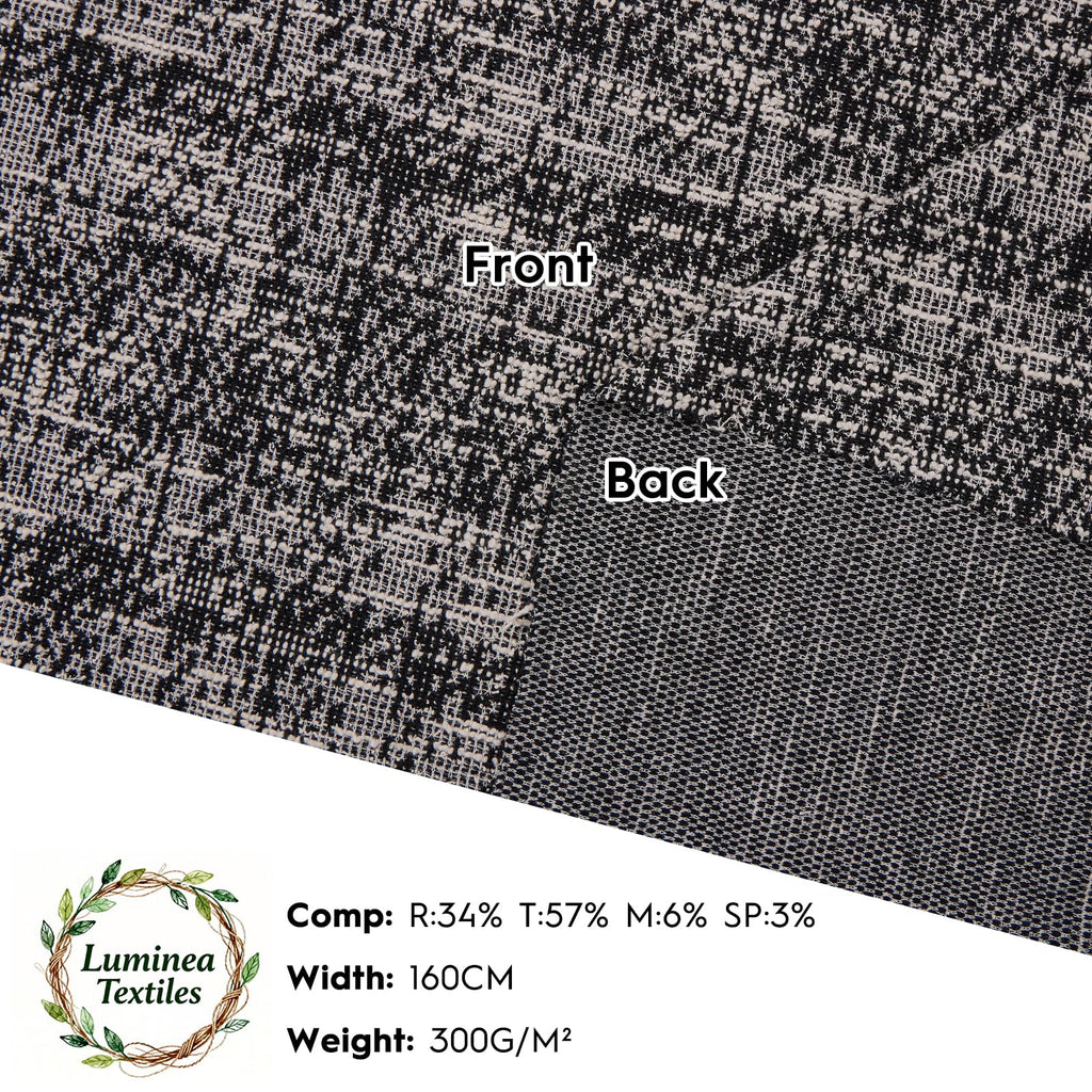 Tweed Fabric 3 Yards Black White Herringbone Boucle Knit 62"