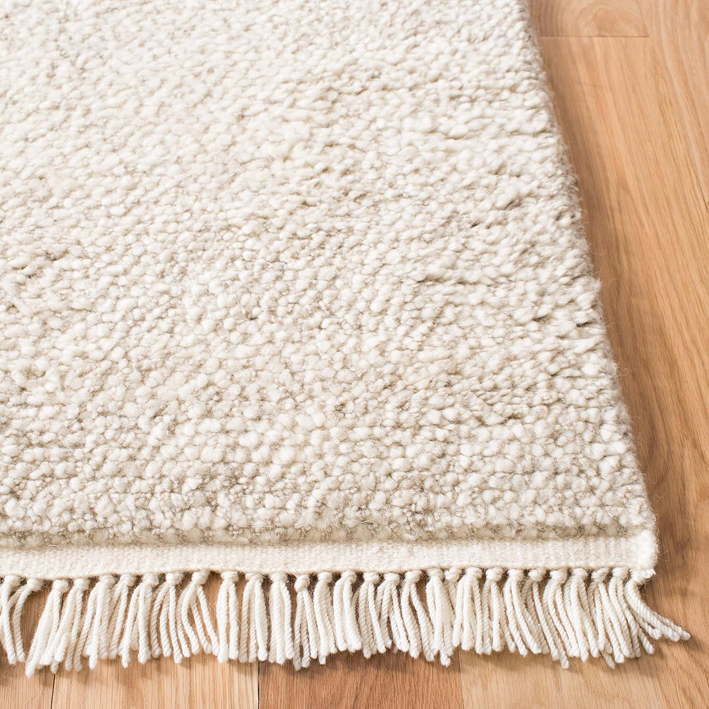 Casablanca Area Rug - 9' x 12', Beige, Hand-Knotted Wool Tassel Fringe, 0.8-inch Thick