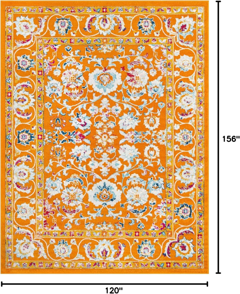 Aurelia Rug - 10' x 13' Orange Easy-Clean Area Rug - Vintage Traditional Medallion Design