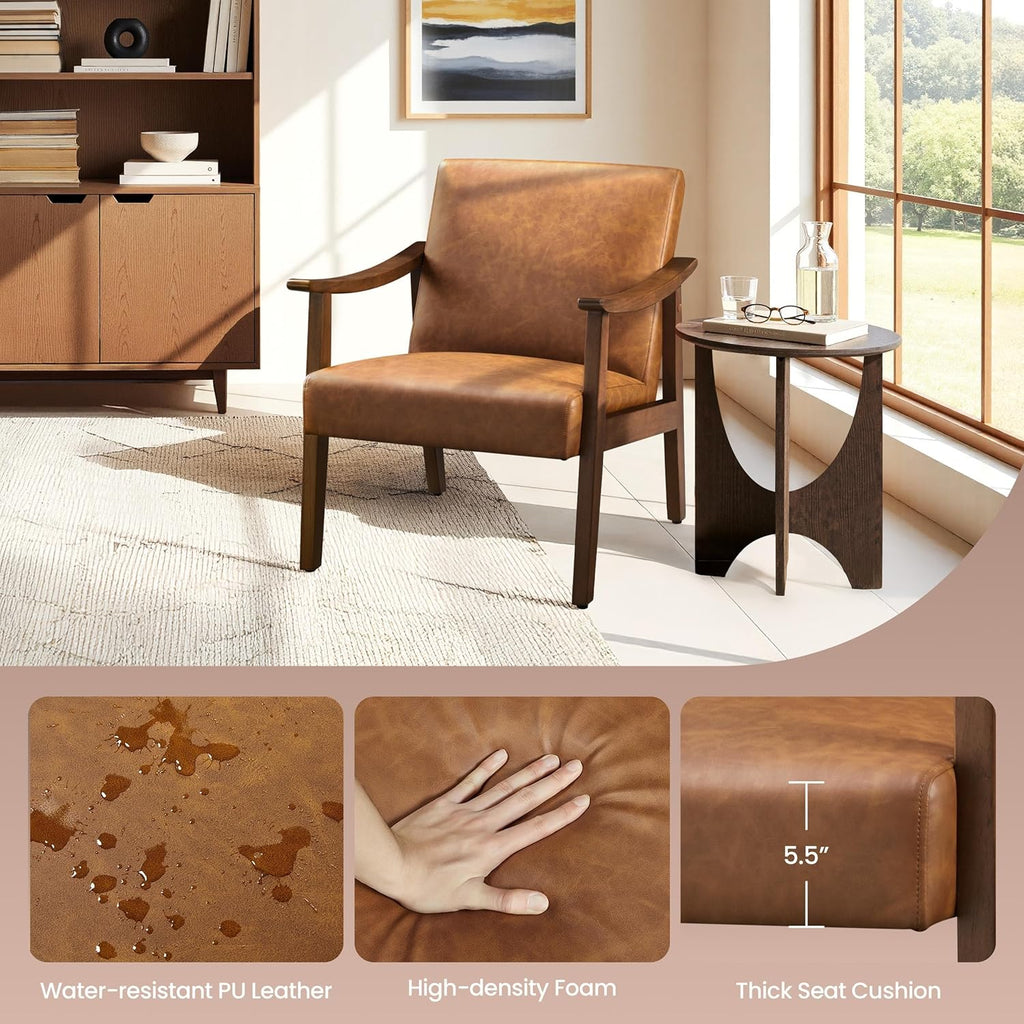 Accent Chairs, Mid-Century Faux Leather Armchairs Brown - Set of 2