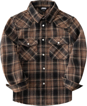 Boys Western Shirt Long Sleeve Pearl Snap Plaid Flannel Shirts