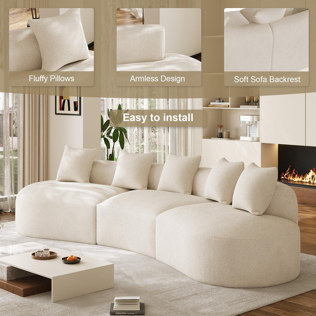 134" Modern Curved Sectional Sofas, Beige White