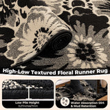 Hallway Runner Rug 2x10, Non Slip High-Low Textured Floral Washable Runner Rug with Rubber Backing, 