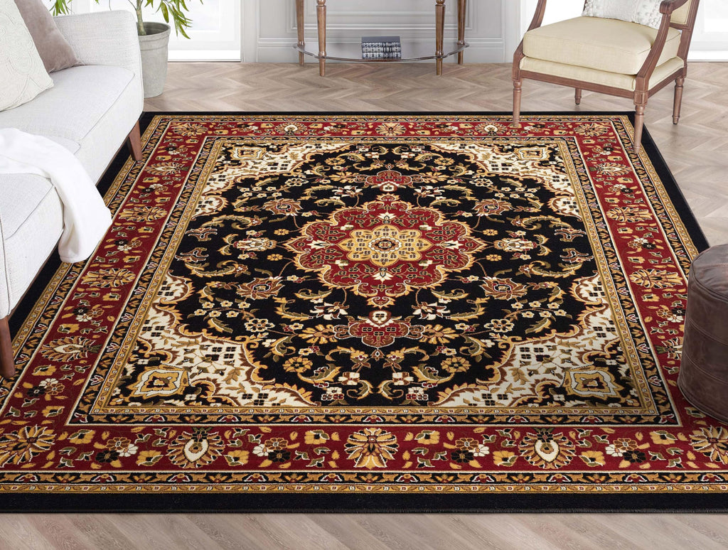 Barclay Collection Medallion Kashan Black Area Rug - and Dining Room