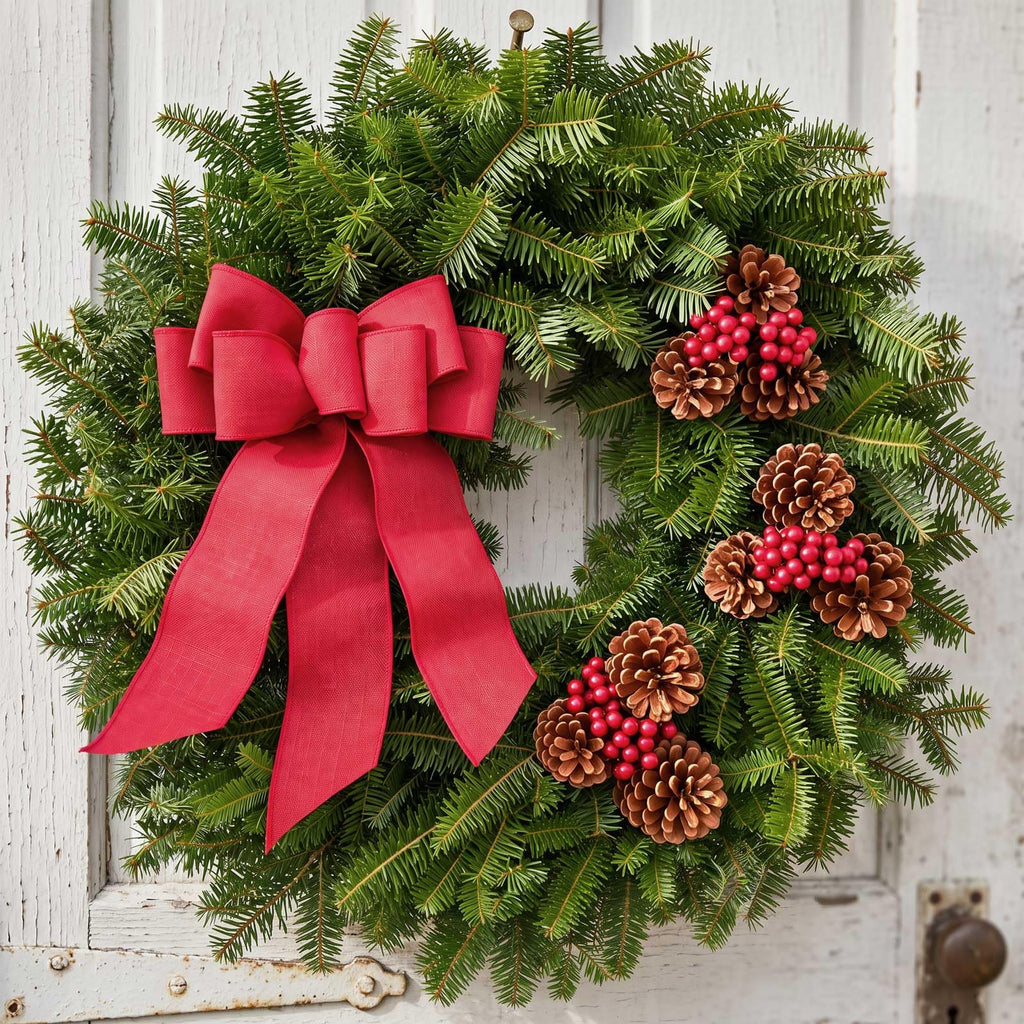 Fresh Christmas Wreath for Front Door 22" - Real Balsam | Live Holiday Evergreens Lasts All Winter Outdoor | Arrives