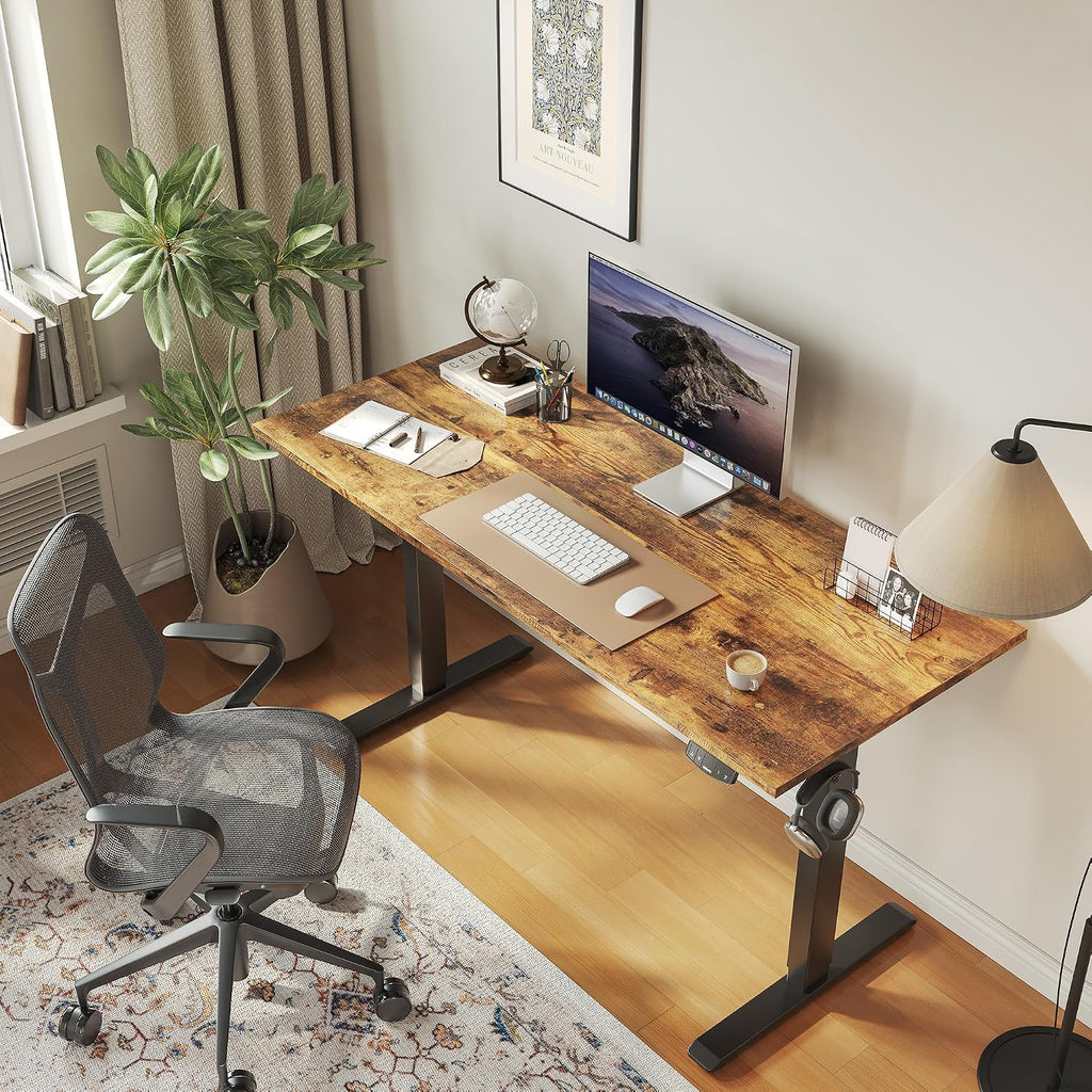 55*24 Inch Height Adjustable Electric Standing Desk, Rustic Brown | Sit Stand Up Computer Desk, Memory Presets