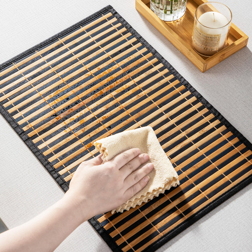 Placemats Set of 6, Bamboo Table Mats Set with Leaf Pattern, 18'' × 12'' Woven Placemat, Washable Heat-Resistant