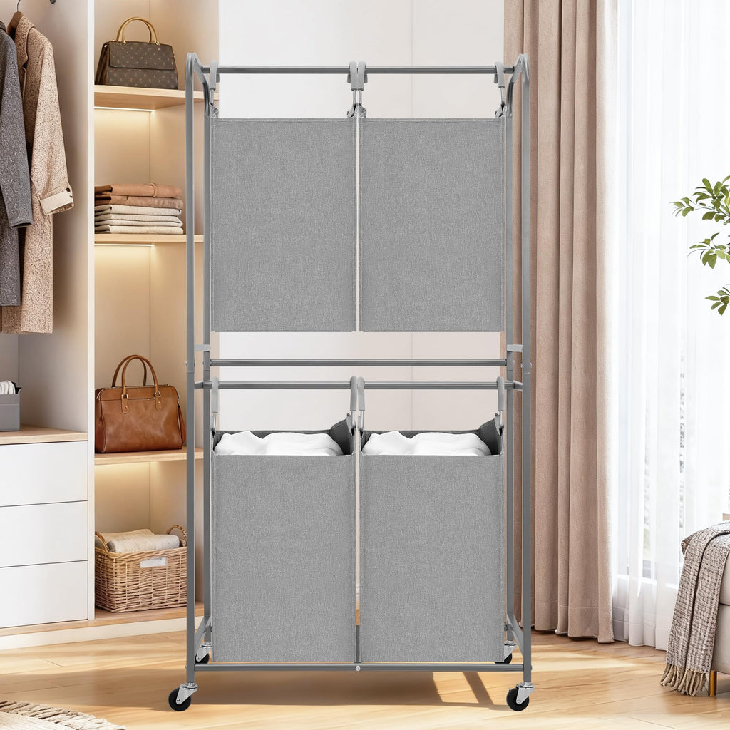 Vertical Laundry Hamper with Removable Tote Bags, Gray