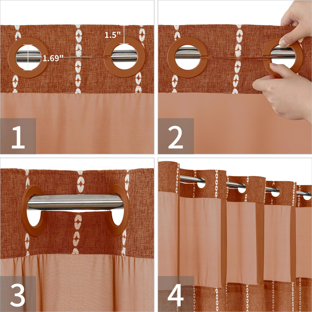Extra Long No Hook Shower Curtain with Snap-in Liner, 71x86, Orange