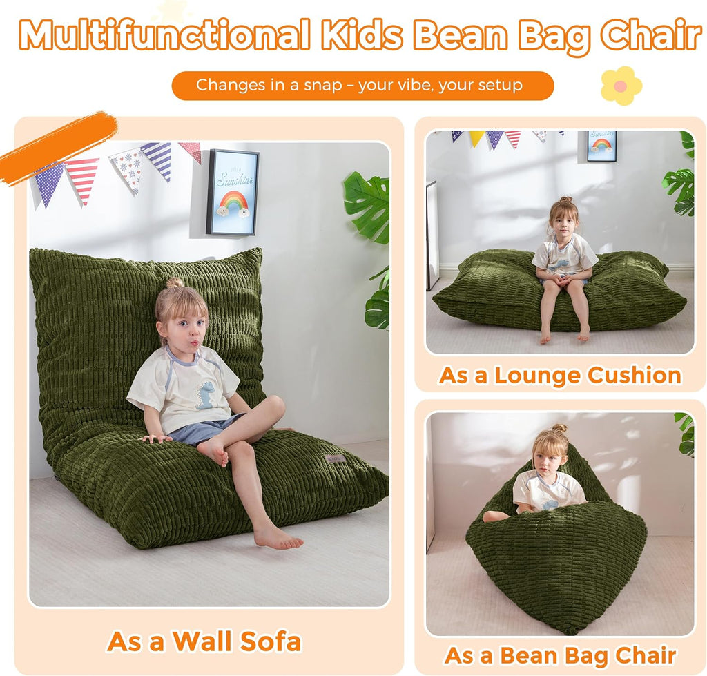 Kids Bean Bag Chair, 3 in 1 Convertible Bean Bag Sofa with Removable Cover for Children, Soft Floor Lounger