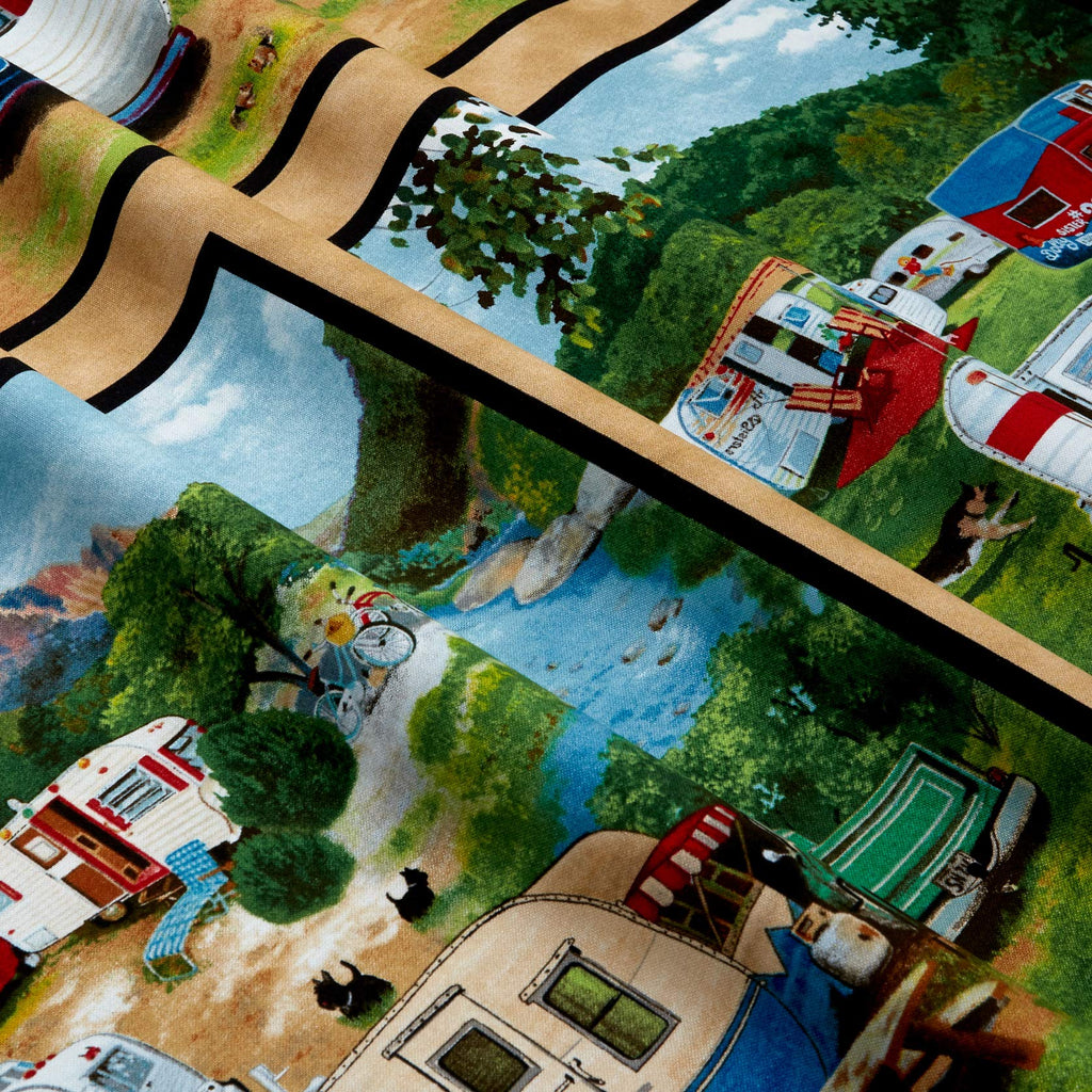 Vintage Trailers Blocks 24 In. Panel Earth, Fabric by the Yard