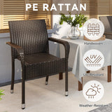 Set of 2 Stackable Outdoor Rattan Dining Chairs, All-Weather Armchair w/Armrests, Steel Frame for Garden, Patio, Deck