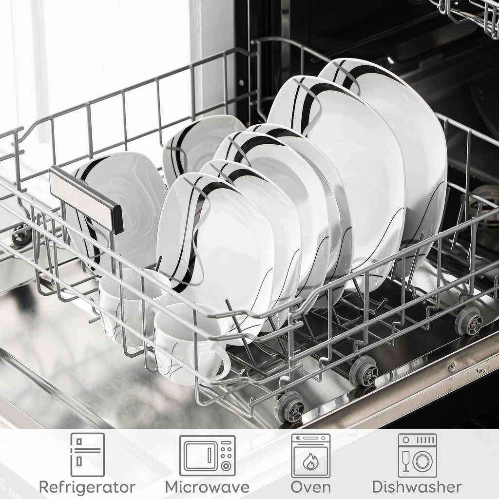 Ceramic Dinnerware Sets for 6, White and Black Dishes Set, FIONA