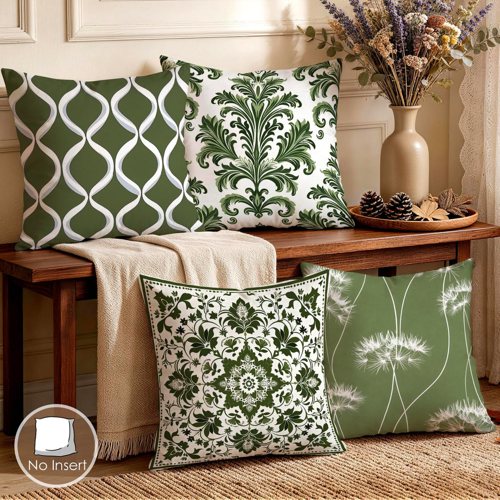 4pc Decorative Throw Pillow Covers 18x18 Sage Green Damask
