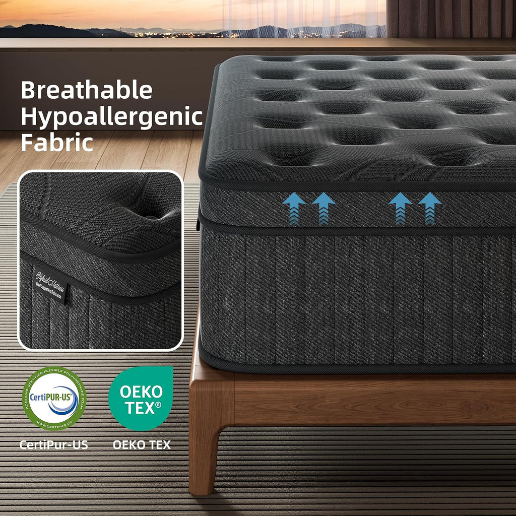 Full Mattress 12 Inch, Hybrid Spring Mattress, Medium Firm | Cool Sleep & Pressure Relief, Fiberglass-Free