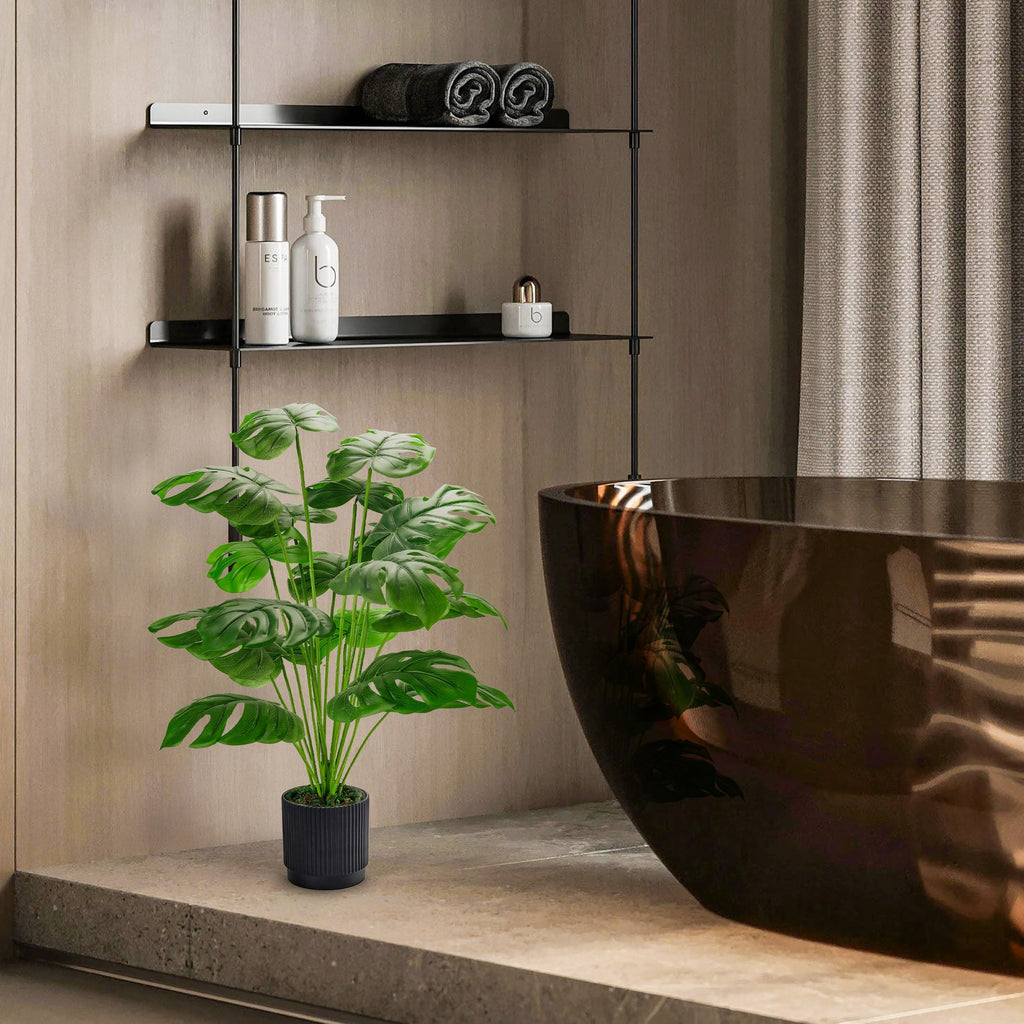 28" Fake Plants, Monstera Floor Plant, Black Pot Decor