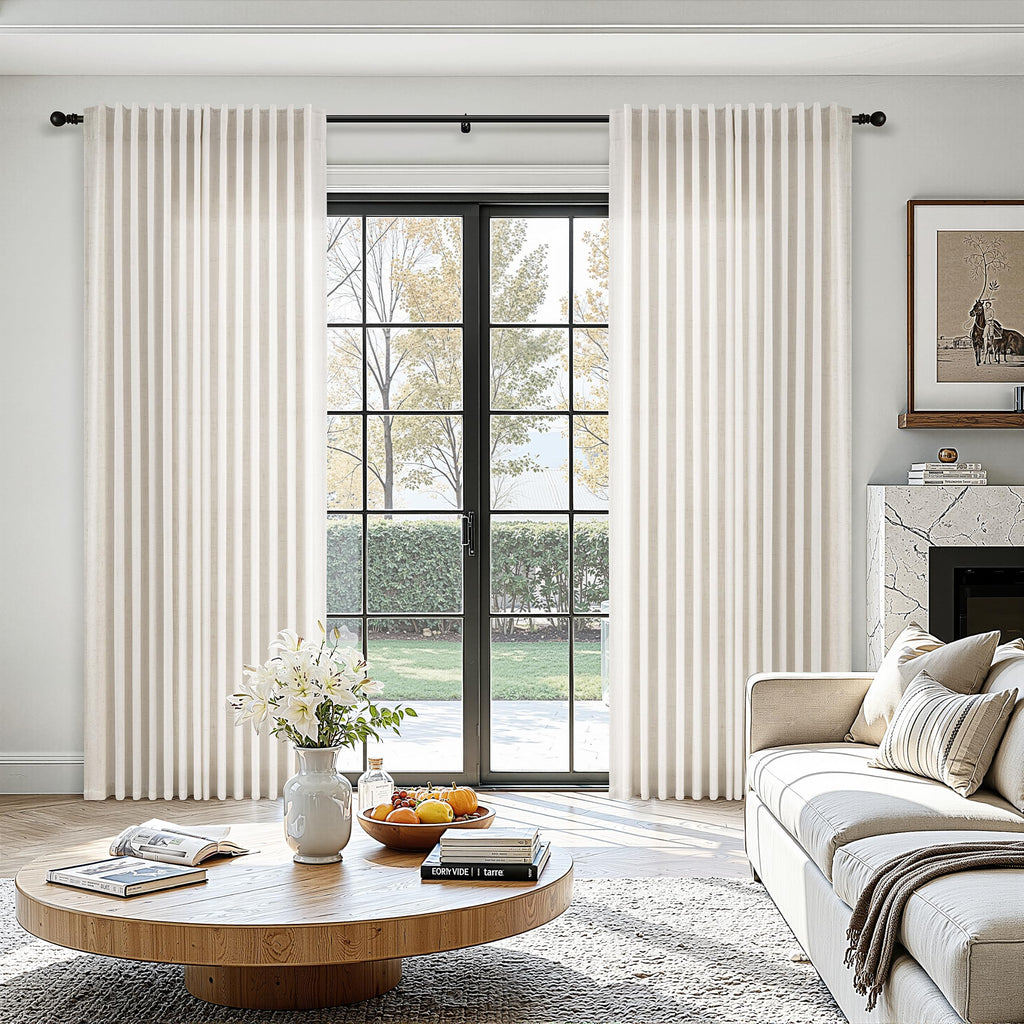 Extra Long Thick Linen Curtains 116 Inches Cream