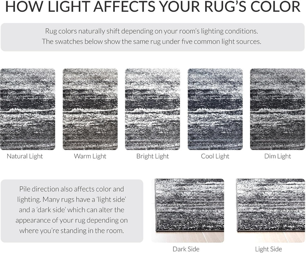 Adirondack Collection Area Rug - 9' x 12', Silver & Black, Modern Abstract Design, Non-Shedding & Easy Care, Ideal