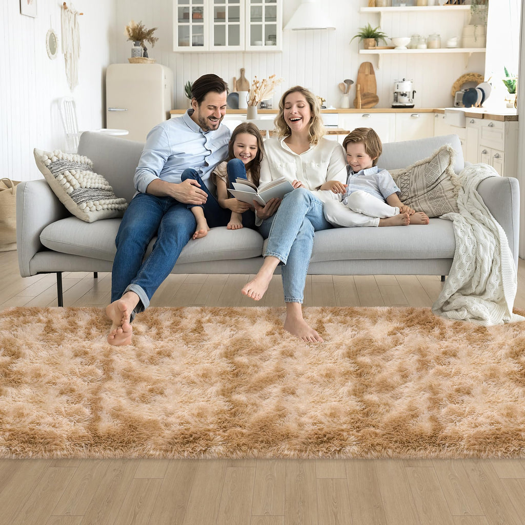 Plush Tie Dyed Light Brown Runner Rug, Soft Fluffy Rug