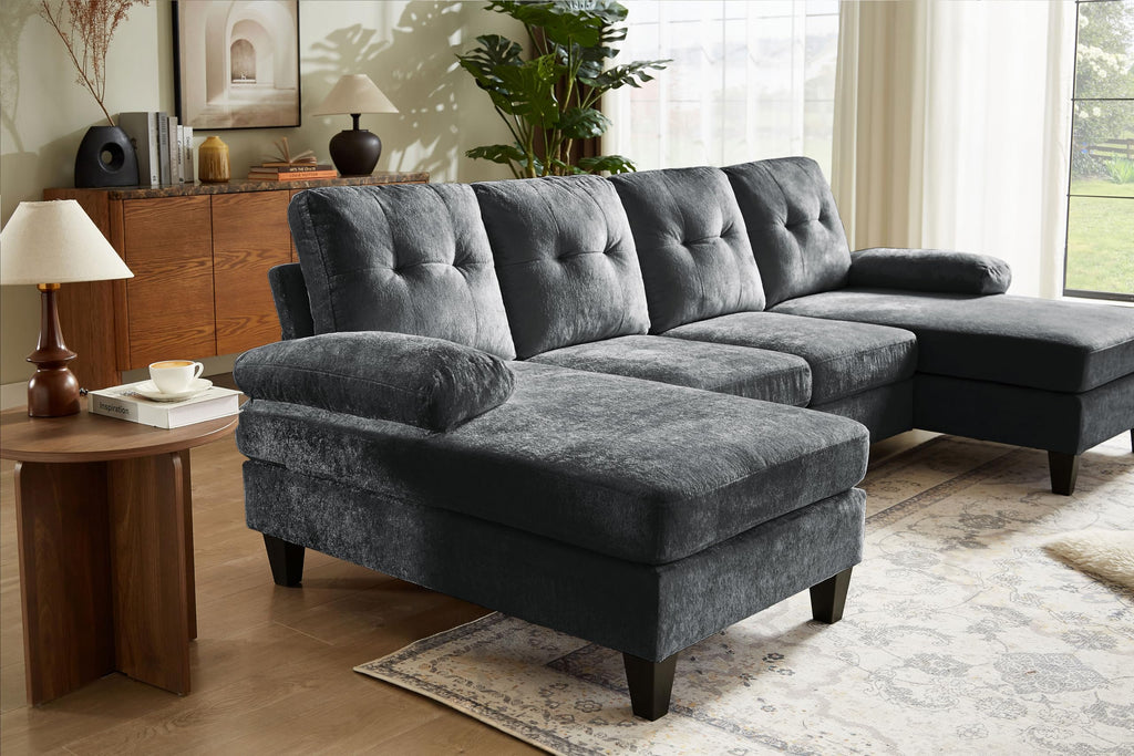 105" Sectional Sofa Couch, U Shape Sofas 4 Seat Couches with Double Chaise and Armrest, Modern Polyester Velvet