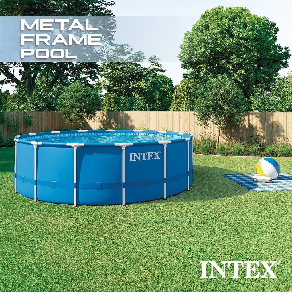 15 Foot by 48 Inch Round Metal Frame Above Ground Swimming Pool Set for Outdoor Use with Filter Pump, Ladder, Ground