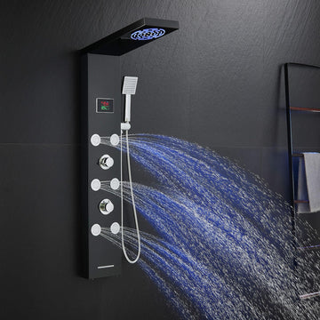 Stainless Steel Shower Panel Tower System with LED lights Black