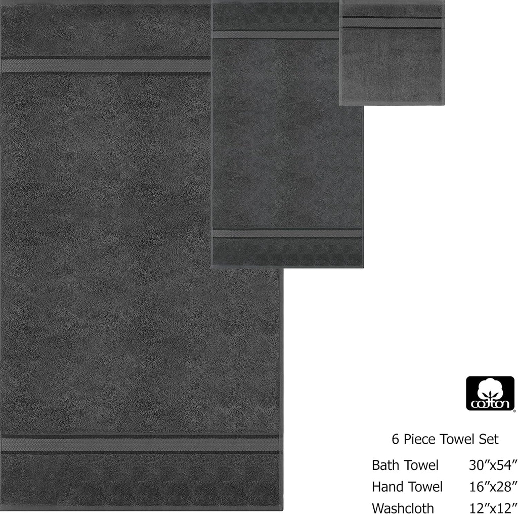 Ultra Soft 6 Piece Towel Set - 100% Cotton Towels - Charcoal | Absorbent 580 GSM Quick Dry Everyday Premium Luxurious