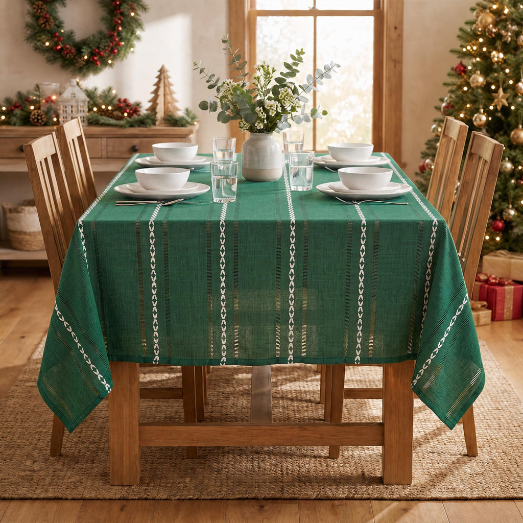 Christmas Green Rectangular Tablecloth, 60×84 Inch, Home Decor