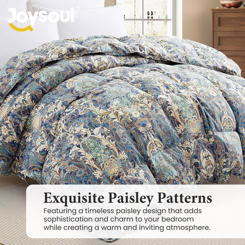 California King Size Down Comforter with Paisley Floral- All Season Ultra Soft Goose Feather Fiber, Luxury Vintage