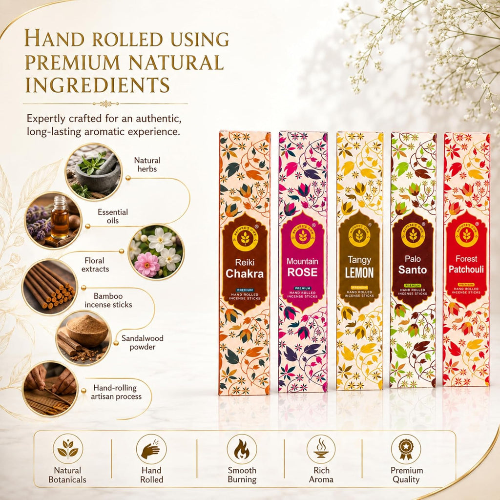 Incense Sticks Gift Pack - 6 Fragrances x 20 Sticks Each, Hand Rolled Insents with Incense Holder - Tangy Lemon - Set of 120